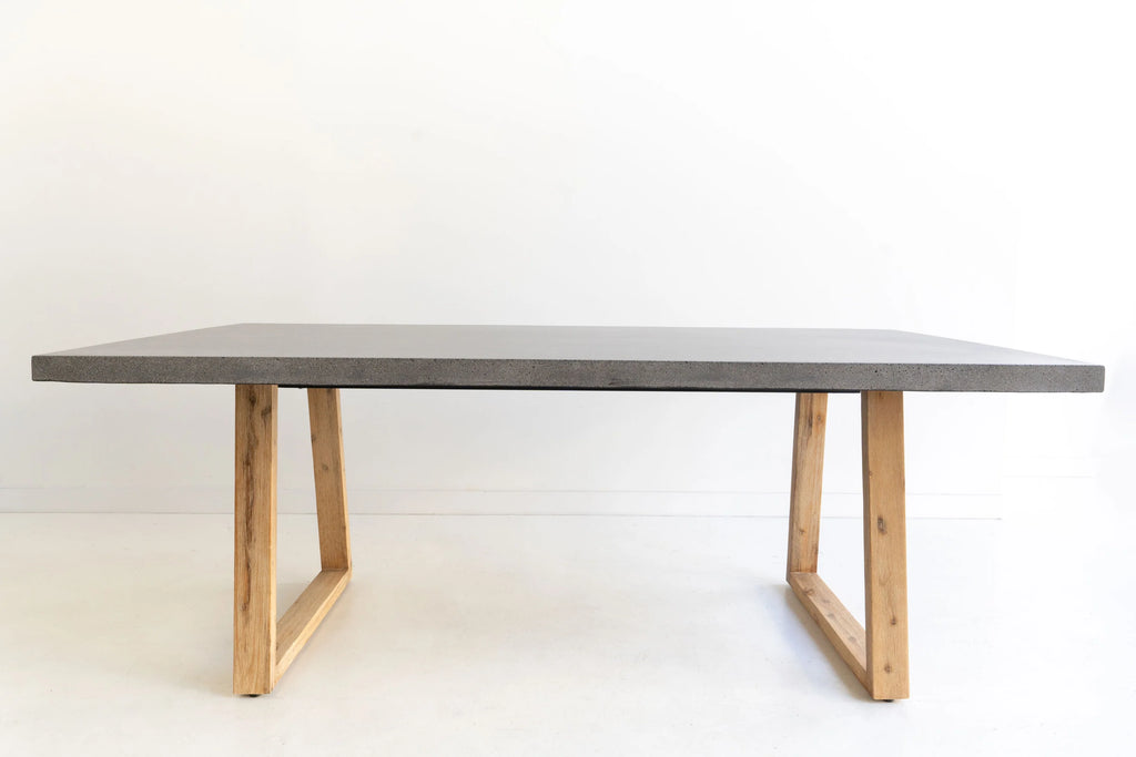 RECTANGULAR DINING TABLE 1.8M, SPECKLED GREY WITH LIGHT HONEY ACAIA LEGS