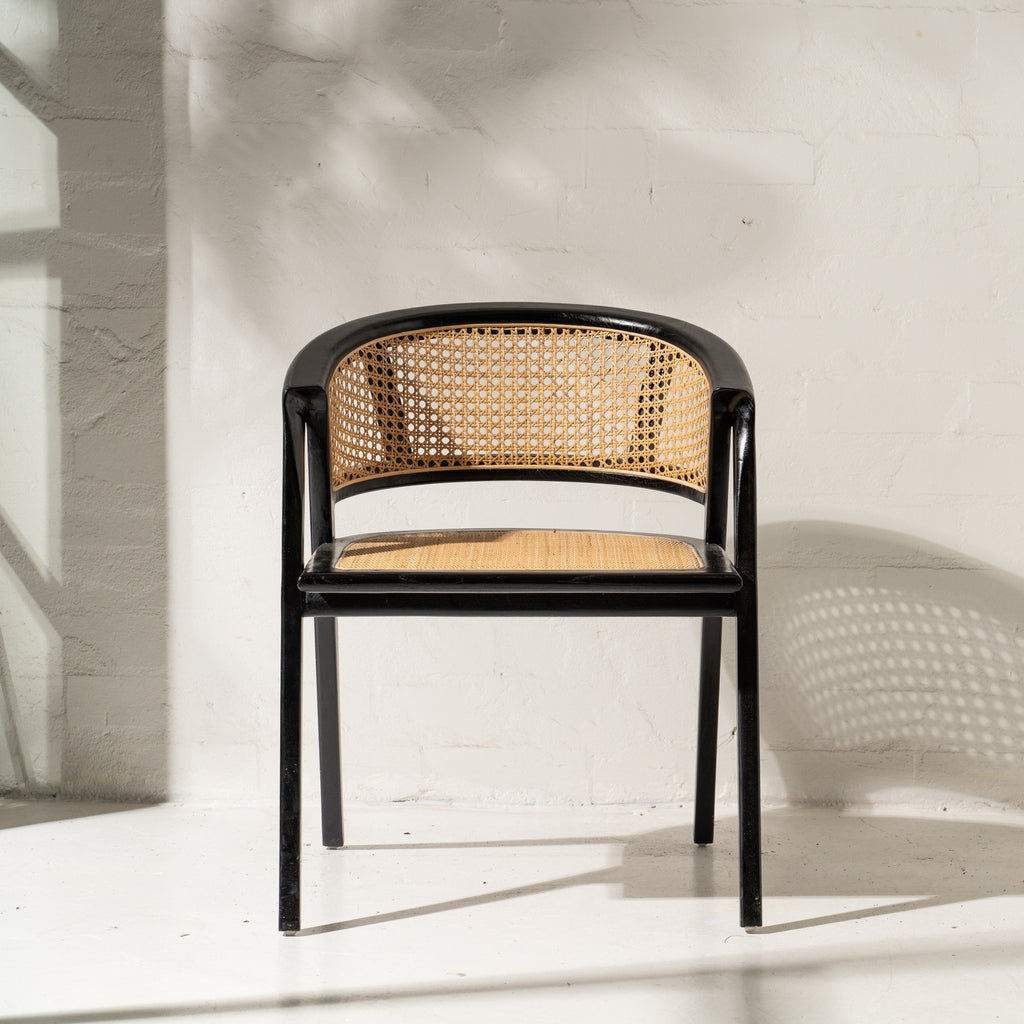 AMALIA RATTAN ROUNDED DINING CHAIR, BLACK