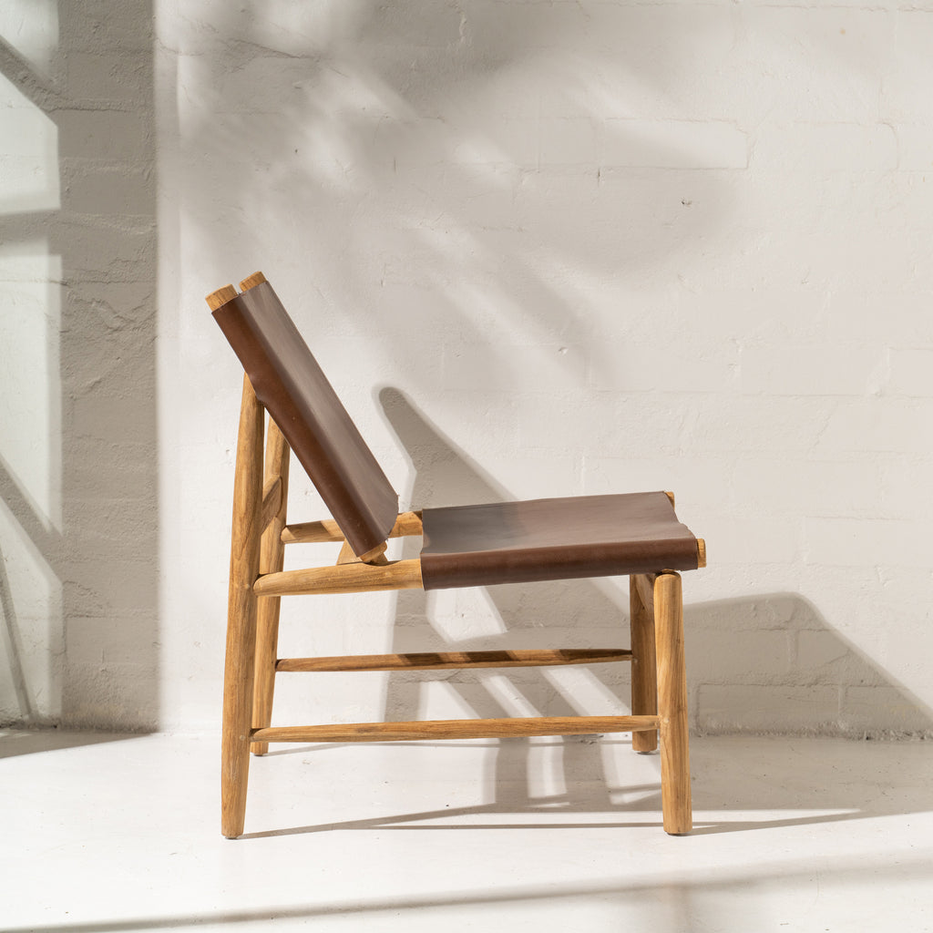 LEATHER AND TEAK OCCASSIONAL CHAIR