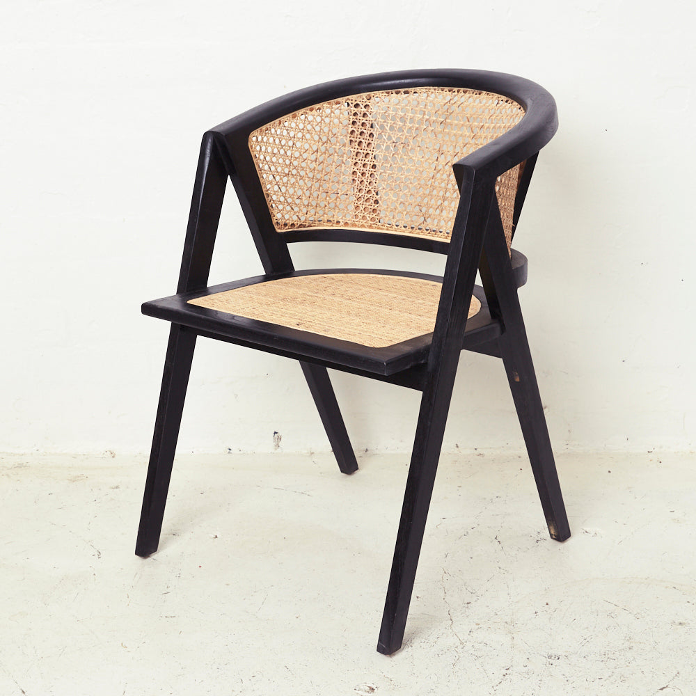 AMALIA RATTAN ROUNDED DINING CHAIR, BLACK